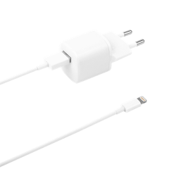 Deltaco USB wall charger with USB-A to Lightning cable, 1 m, white