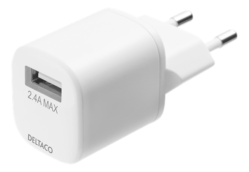 Deltaco USB wall charger with USB-A to Lightning cable, 1 m, white