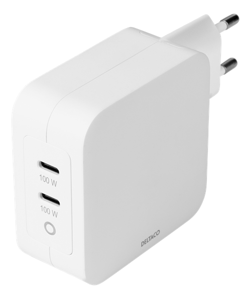 Deltaco USB-C wall charger with dual USB-C ports PD and GaN technology, 100  W, white - Eivind Aasnes