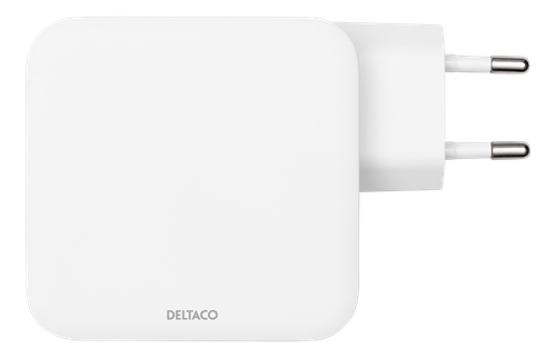 Deltaco USB-C wall charger with dual USB-C ports PD and GaN technology, 100 W, white