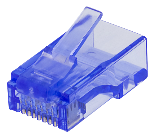 Deltaco RJ45 connector for patch cable, Cat6, UTP (unshielded), 20-pack, trasparent, blue