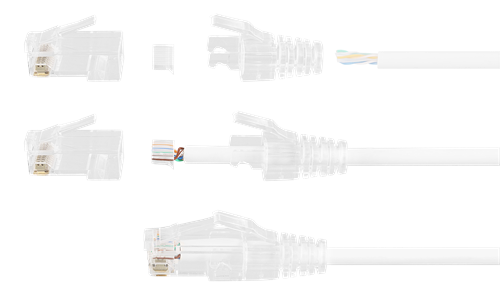Deltaco RJ45 connector for slim patch cable, Cat6a, 28AWG, unshielded, insertion included, 20-pack