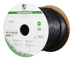 Deltaco S/FTP Cat6a installation cable, for outdoor use, 100m roll, 250MHz, Delta-certified, black