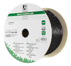 Deltaco U/FTP Cat6a installation cable for outdoor use, 305m drum, 500MHz, Delta certified, 23AWG, black