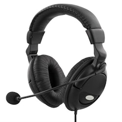 Deltaco Headset med mikrofon og volumkontroll, 2m kabel, svart