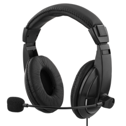 Deltaco Headset, lukkete, 32 Ohm, volumkontroll på kabelen, 3,5mm, 2m kabel, svart