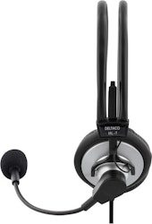 Deltaco Headset med mikrofon og volumkontroll 2,m kabel, svart