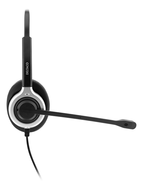 Deltaco Office USB stereo headset, Teams and Webex compatible, volume control, noise reducing mic, black