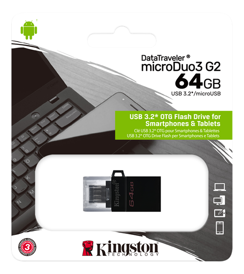 Kingston DataTraveler microDuo3 G2, 64GB, microUSB & USB-A, Android OTG, black