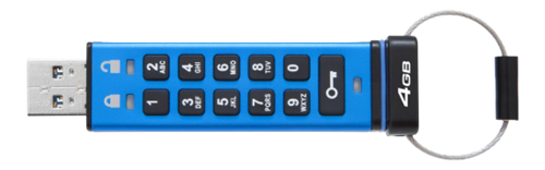 Kingston DataTraveler 2000, 4GB, 256-bit AES-kryptering, USB 3.1 Gen 1(USB 3.0) minne, blå/svart