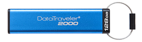 Kingston DataTraveler 2000, 128GB, 256-bit AES-kryptering, USB 3.1 Gen 1(USB 3.0) minne, blå/svart