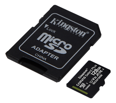 Kingston Canvas Select Plus MicroSDXC, 128GB, Class 10 UHS-I, incl. adapter, black