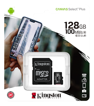 Kingston Canvas Select Plus MicroSDXC, 128GB, Class 10 UHS-I, incl. adapter, black