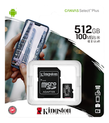 Kingston Canvas Select Plus MicroSDXC, 512GB, Class 10 UHS-I, incl. adapter, black