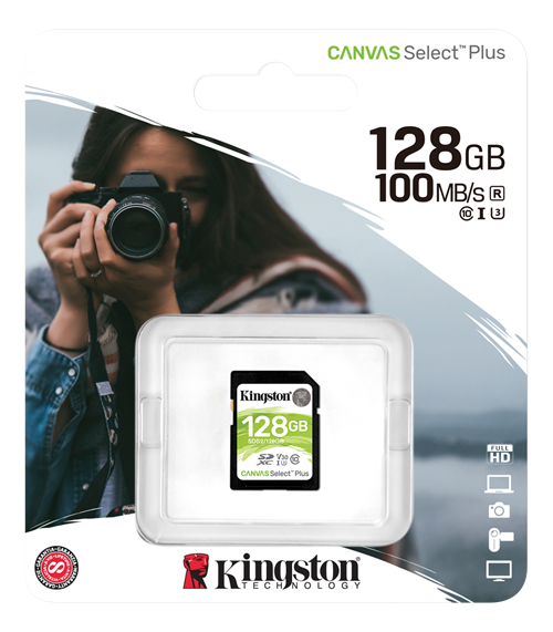 Kingston Canvas Select Plus SDXC, 128GB, Class 10 UHS-I, black