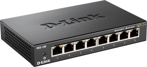 D-Link DGS-108, 8-port Gigabit Ethernet Switch, metall, svart