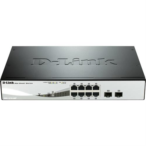 D-Link DGS-1210-08P, 8xRJ45, 2xSFP, Smart Managed Gigabit Switch, Layer 2, 65W PoE, Web GUI