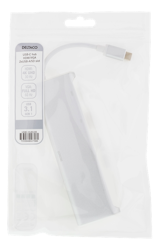 Deltaco USB-C hub, 1x HDMI 4K at 30Hz, 1x VGA, 2x USB-A 3.1, 1x SD-card reader, white