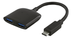 Deltaco USB-C hub, 2x USB-A ports, USB 3.1 Gen 1 5Gbps, 0,9A, retail box, 0.1m cable, black