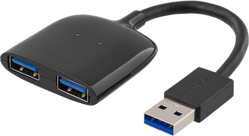 Deltaco Prime USB 3.1 Gen 1 adapter, 1x Typ A ut - 2x Typ A inn, 0,15m kabel, svart