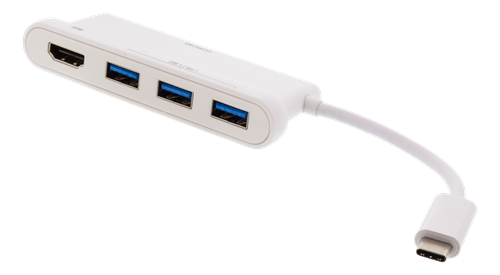 Deltaco USB-C hub, 1x HDMI 4K at 30Hz, 3x USB-A 3.1, white