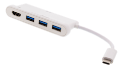 Deltaco USB-C hub, 1x HDMI 4K at 30Hz, 3x USB-A 3.1, white