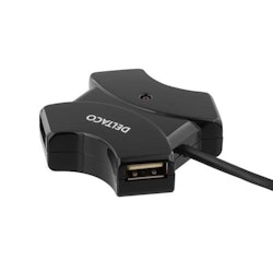 Deltaco USB 2.0 hub, 4xType A porter, 0,25m, svart