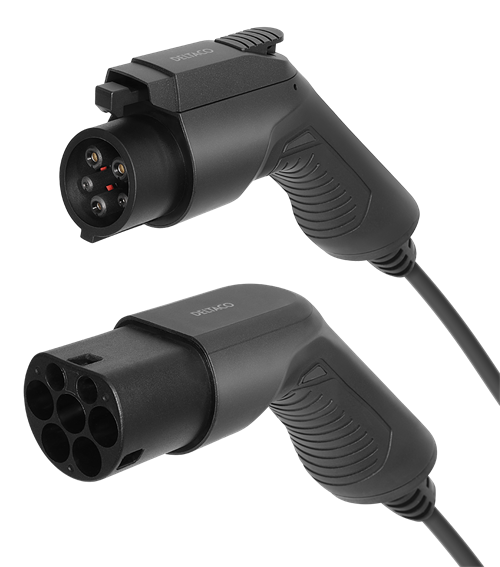 Deltaco e-Charge kabel, type 2 til type 1, 1 fase, 16A, 3.6kW, 7m, svart