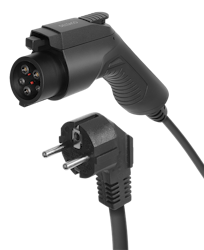 Deltaco e-Charge kabel, Schuko til type 1, 1 fase, 16A, 3.6kW, 5m, svart