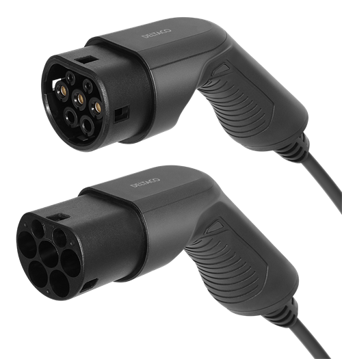 Deltaco e-Charge kabel, type 2 til type 2, 1 fase, 16A, 3.6kW, 3m, svart