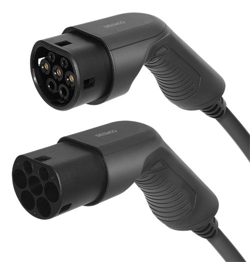 Deltaco e-Charge kabel, type 2 til type 2, 3 fase, 32A, 22kW, 7m, svart