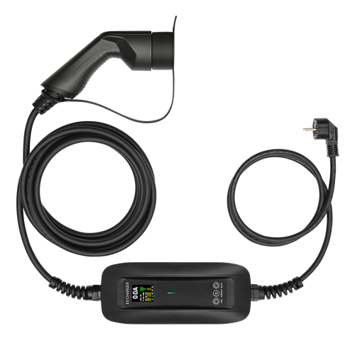 Deltaco e-Charge kabel, Schuko til type 2, 1 fase, 6-16A, 3.6kW, 6mA DC filter, timerfunksjon, veggfeste, svart