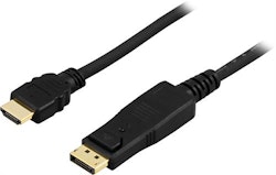 Deltaco DisplayPort til HDMI skjermkabel med lyd, 1m, svart
