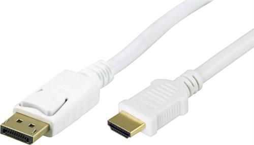 Deltaco DisplayPort til HDMI skjermkabel med lyd, 3m, hvit