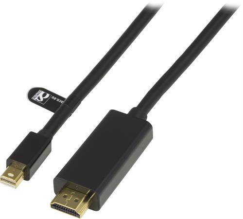 Deltaco mini DisplayPort til HDMI, med lyd, 2m, svart