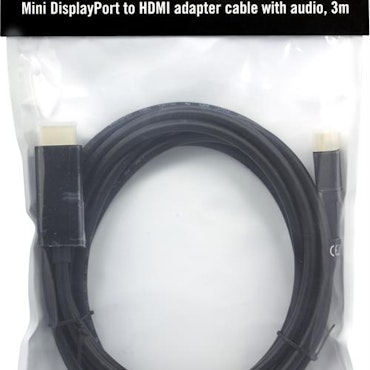 Deltaco mini DisplayPort til HDMI, med lyd, 3m, svart