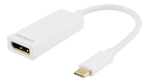 Deltaco USB-C til DisplayPort adapter, 4K 4096x2160 i 60Hz, hvit