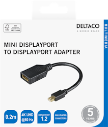 Deltaco DisplayPort - miniDisplayPort adapter, 4K UHD 60Hz, 0.2m, svart