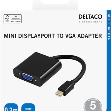 Deltaco VGA - miniDisplayPort adapter, 1080p 60Hz, 0.2m, black