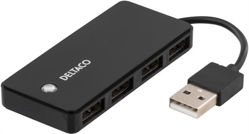 Deltaco USB 2.0 hub, 4x type A hunn, svart