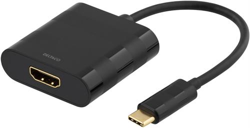 Deltaco USB-C til HDMI adapter, Ultra HD, forgylte kontakter, svart