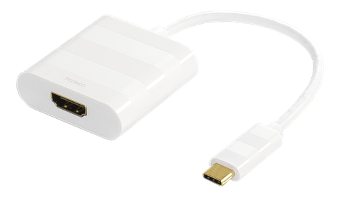 Deltaco USB-C til HDMI adapter, Ultra HD, forgylte kontakter, hvit