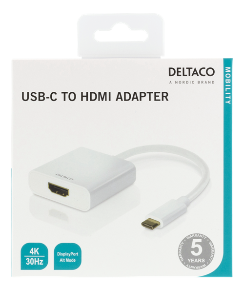 Deltaco USB-C til HDMI adapter, 4096x2160 30Hz, hvit