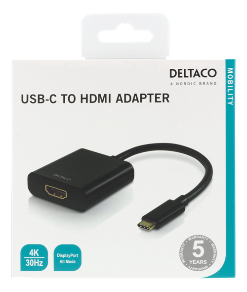 Deltaco USB-C til HDMI adapter, 4096x2160 30Hz, svart