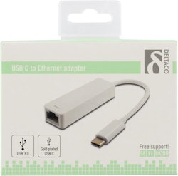 Deltaco USB 3.1 nettverksadapter, Gigabit, 1xRJ45, 1xUSB 3.1 Typ C Han, hvit