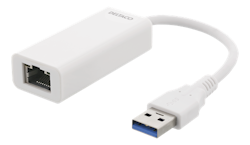 Deltaco USB 3.0 nettverksadapter med internt flash-minne, Gigabit, 1xRJ45, 1xUSB3.0 Typ A han, hvit