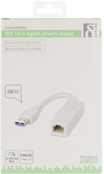 Deltaco USB 3.0 nettverksadapter med internt flash-minne, Gigabit, 1xRJ45, 1xUSB3.0 Typ A han, hvit