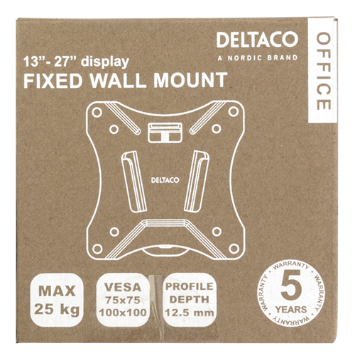 Deltaco Office Compact Slim Fixed Wall Mount, 13"-27", 25 kg, black