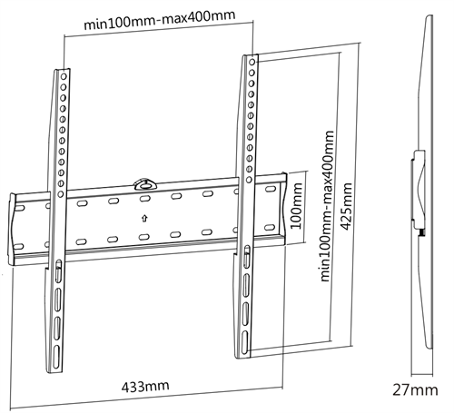 Deltaco Fixed wall mount for TV/screen, 32-55 ", max 40kg, VESA 200x200-400x400, slim, bubble level, black