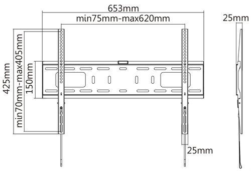 Deltaco Heavy duty fixed wall mount for monitor/tv, 37"-70", VESA, spring lock, black